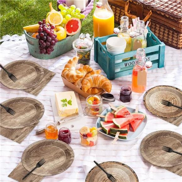 96Pcs Rustic Wooden Tree Party Supplies TablewareSet Lumberjack Party Decoration - Picture 5 of 6